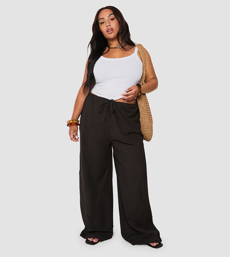 Curve Linen Drawstring Wide Leg Trousers