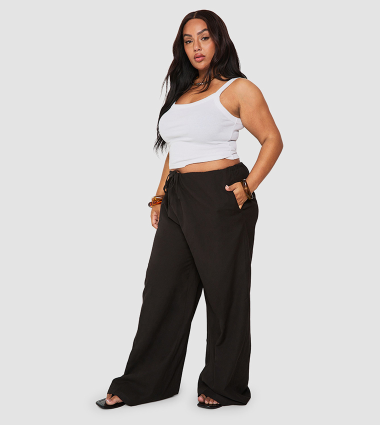 Curve Linen Drawstring Wide Leg Trousers
