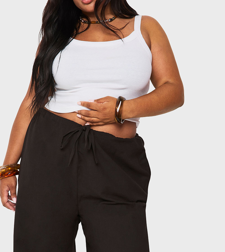 Curve Linen Drawstring Wide Leg Trousers