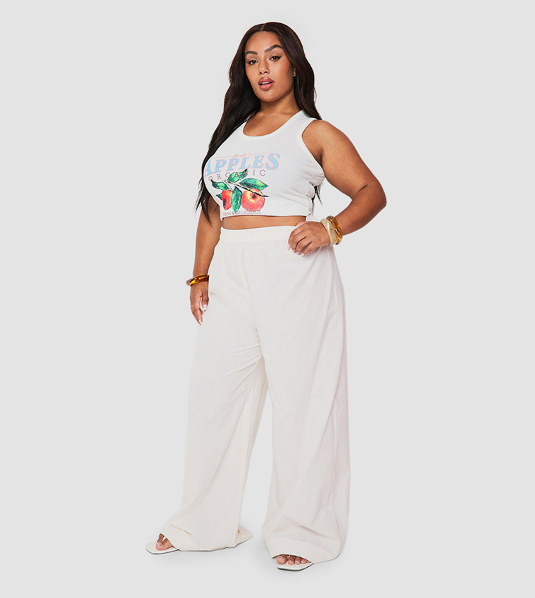 Elasticated Waist Boohoo Curve Trousers Plus Plisse Elasticated Waist Band  Wide Leg Trouser Boohoo