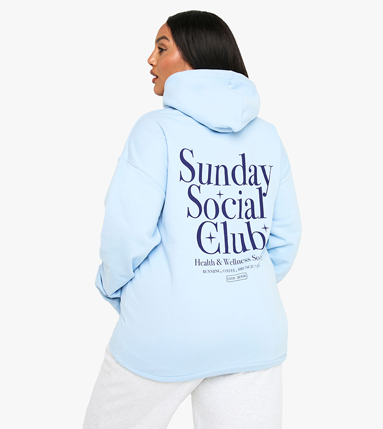 Buy Boohoo Curve Sunday Social Club Oversized Hoodie In Blue