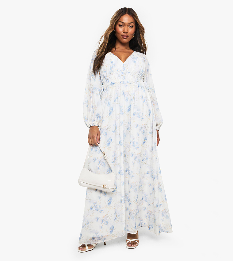 Curve Floral Balloon Sleeves Maxi Dress