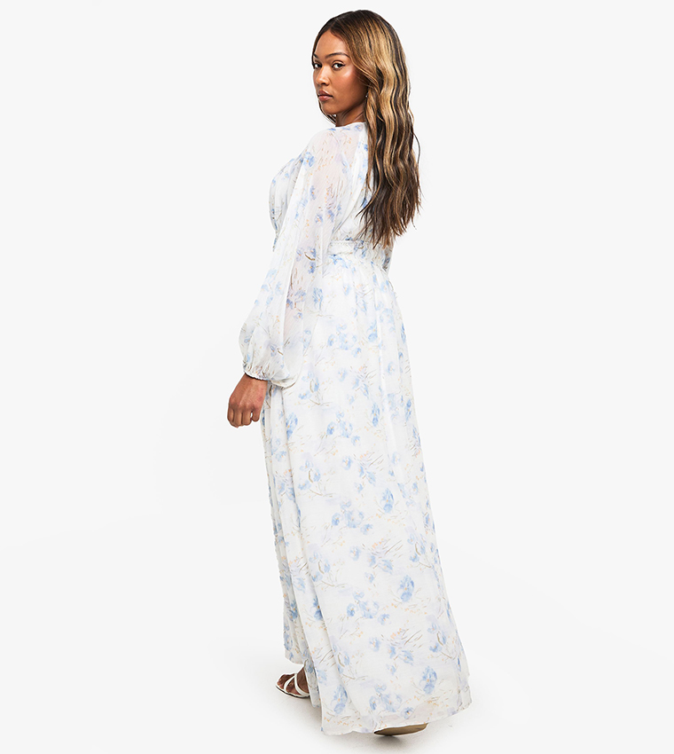 Curve Floral Balloon Sleeves Maxi Dress