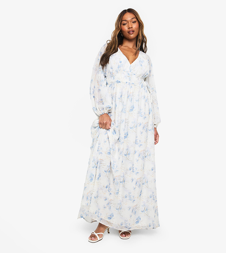 Curve Floral Balloon Sleeves Maxi Dress