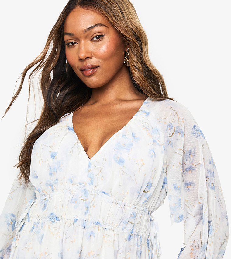 Curve Floral Balloon Sleeves Maxi Dress