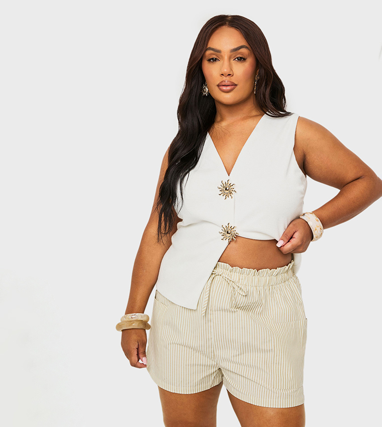 Curve Striped Drawstring Waist Flippy Shorts