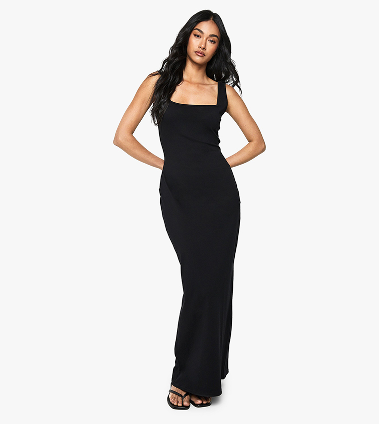 Cotton Scoop Neck Column Maxi Dress