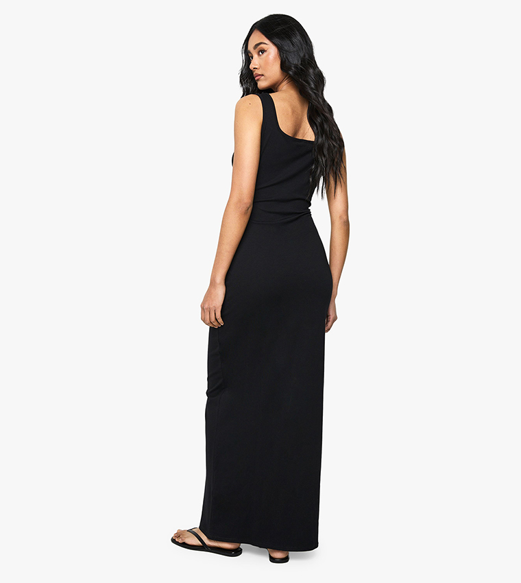 Cotton Scoop Neck Column Maxi Dress
