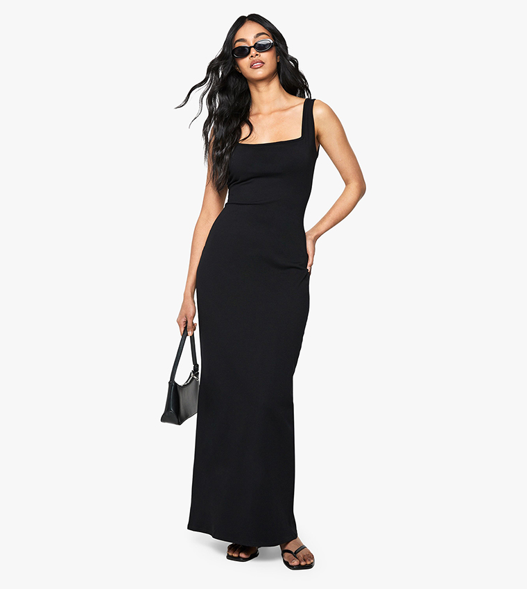 Cotton Scoop Neck Column Maxi Dress