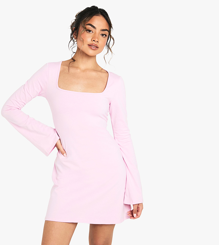 Cotton Square Neck A- Line Mini Dress