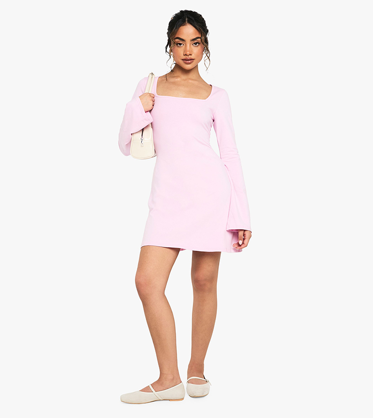 Cotton Square Neck A- Line Mini Dress