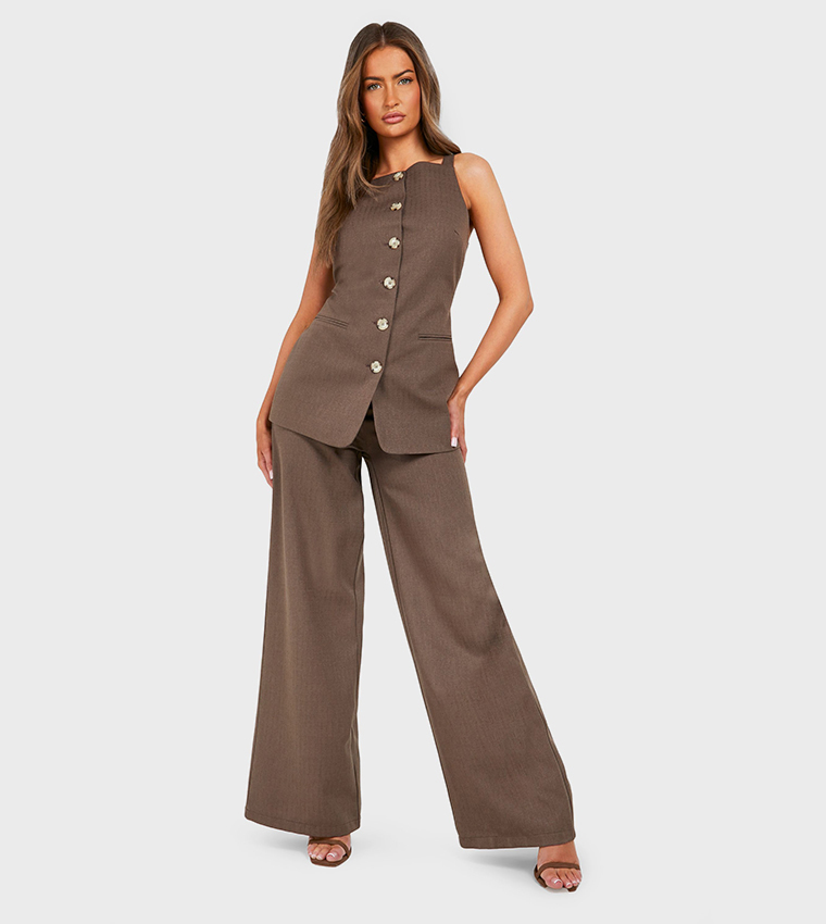 Textured Mock Horn Button Front Waistcoat
