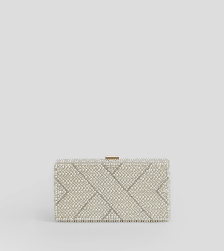 Pearl and Diamante Box Clutch Bag