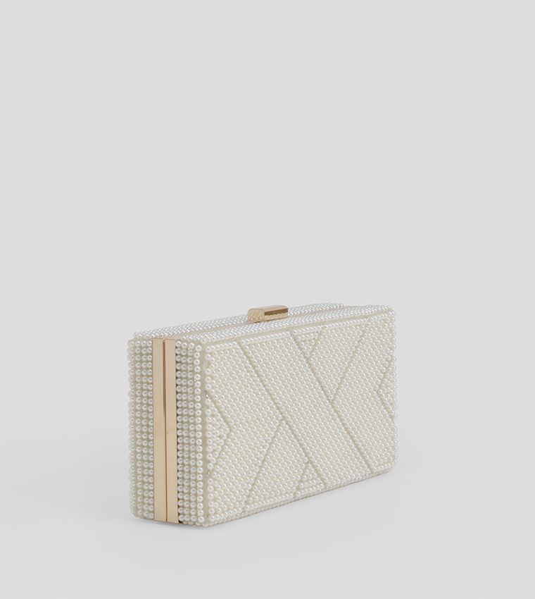 Pearl and Diamante Box Clutch Bag