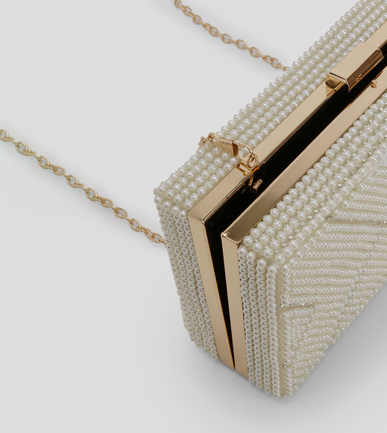 Pearl and Diamante Box Clutch Bag
