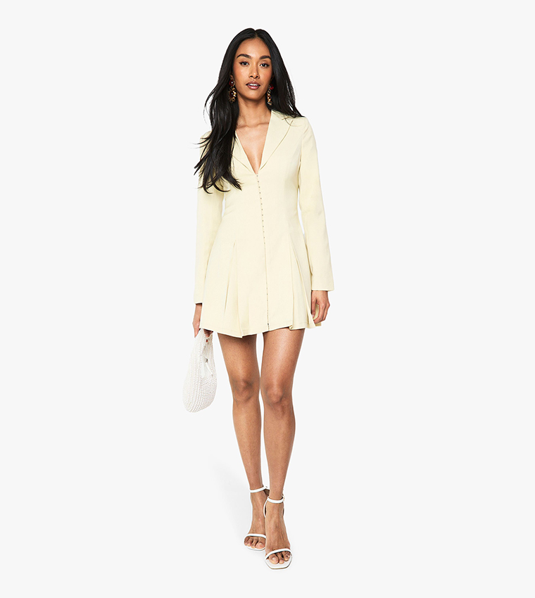 Tailored Hook & Eye Detail Cinched Waist Blazer Dress
