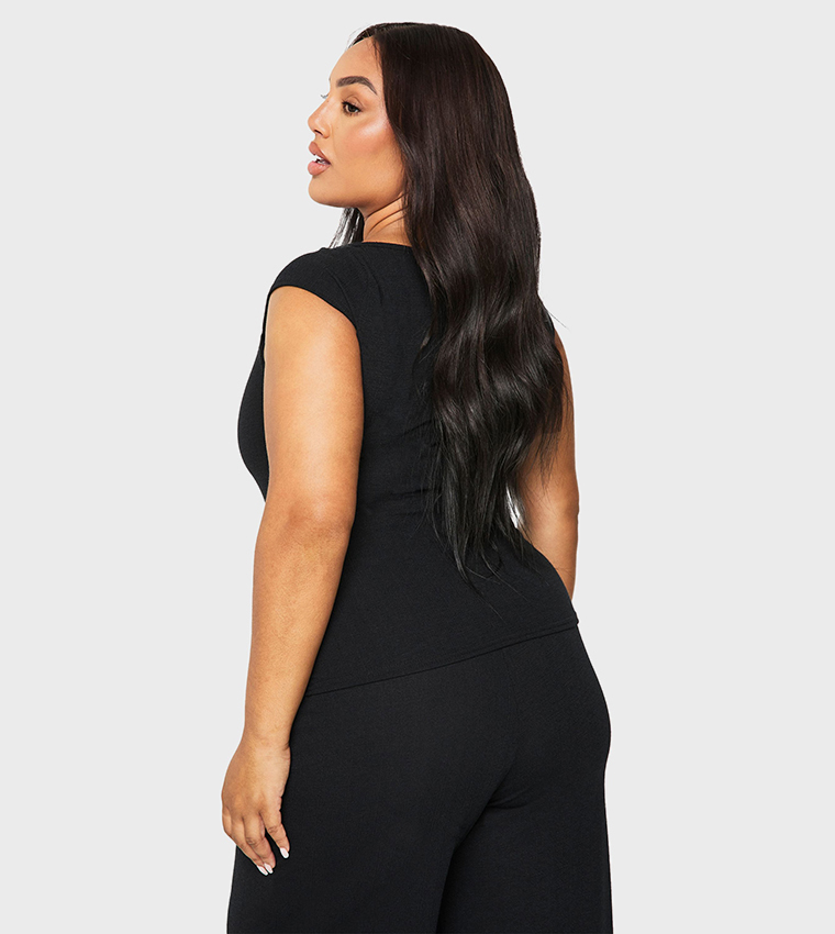Curve Rippled Rib Wide Neck Top