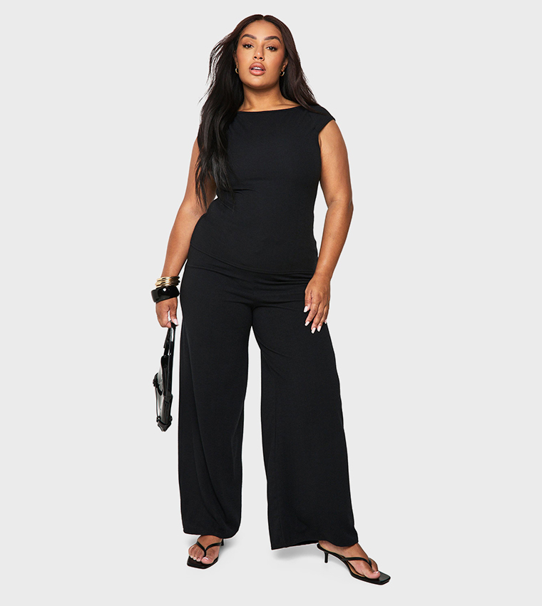 Curve Rippled Rib Wide Neck Top