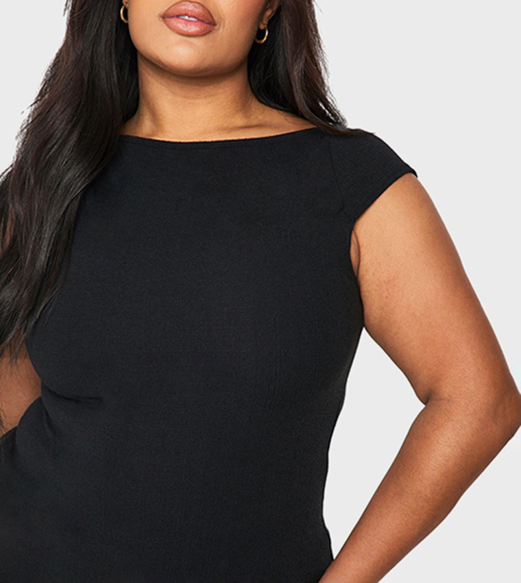 Curve Rippled Rib Wide Neck Top