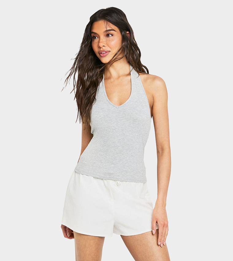 Soft Ribbed Padded Halter Neck Tank Top