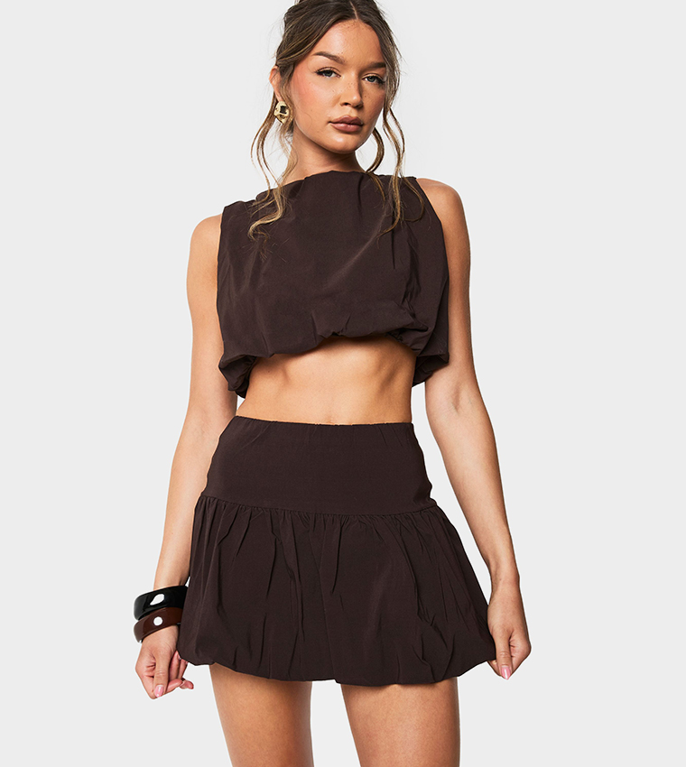 Bengaline Ruched Puffball Crop Top