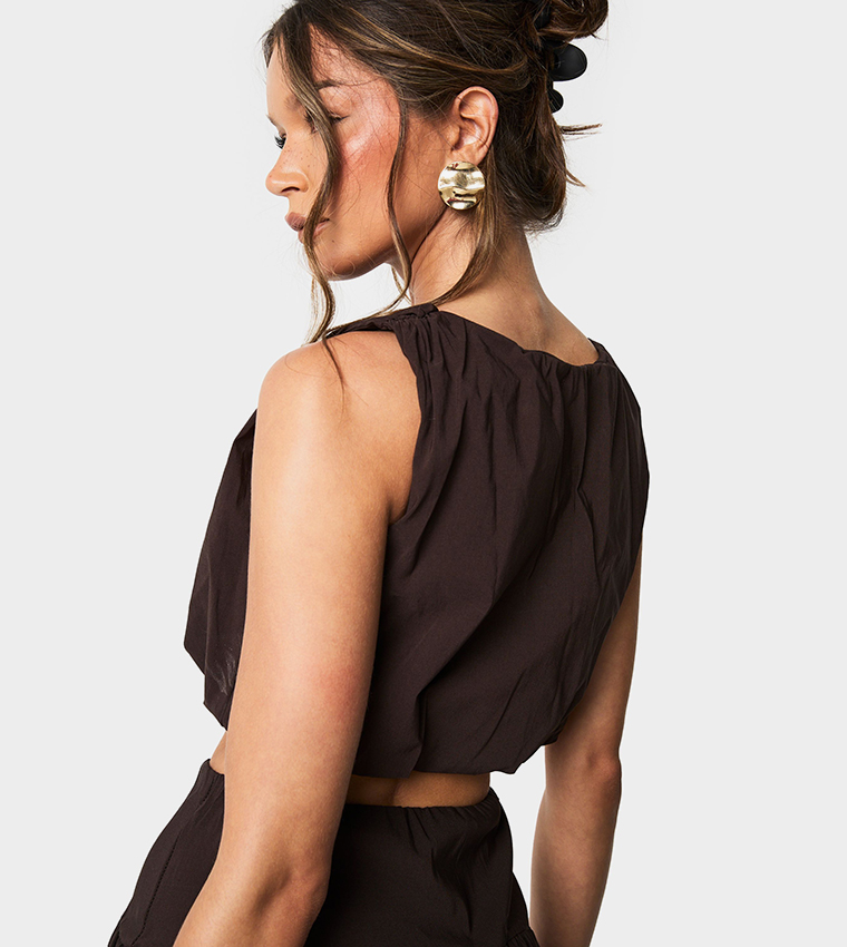 Bengaline Ruched Puffball Crop Top