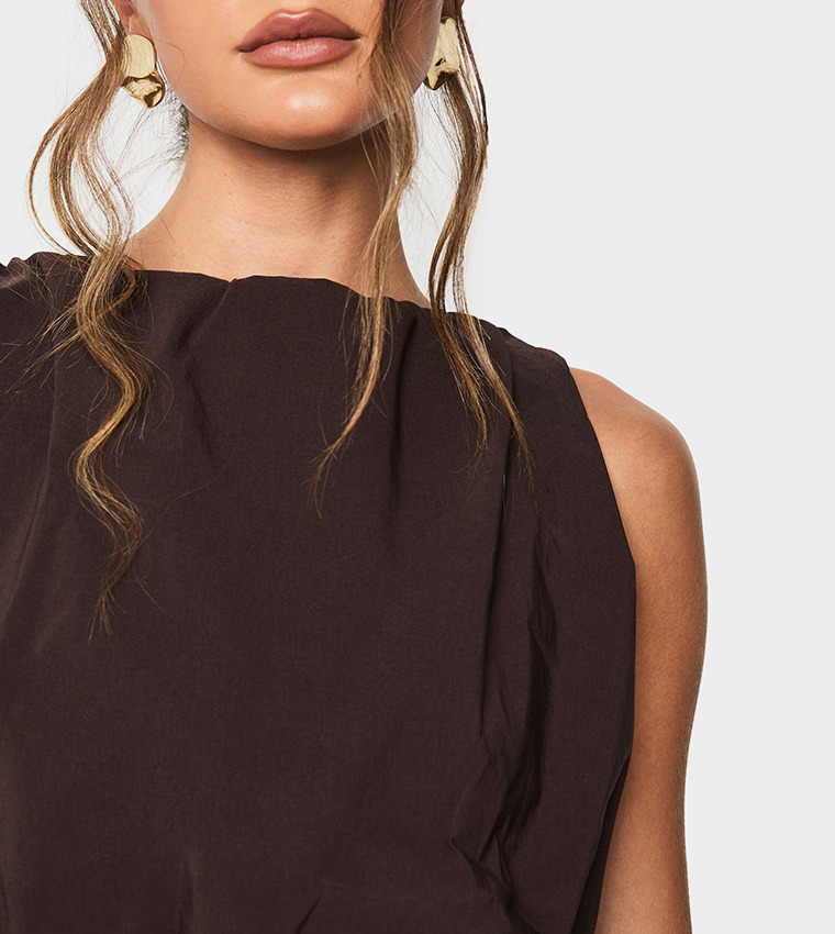 Bengaline Ruched Puffball Crop Top