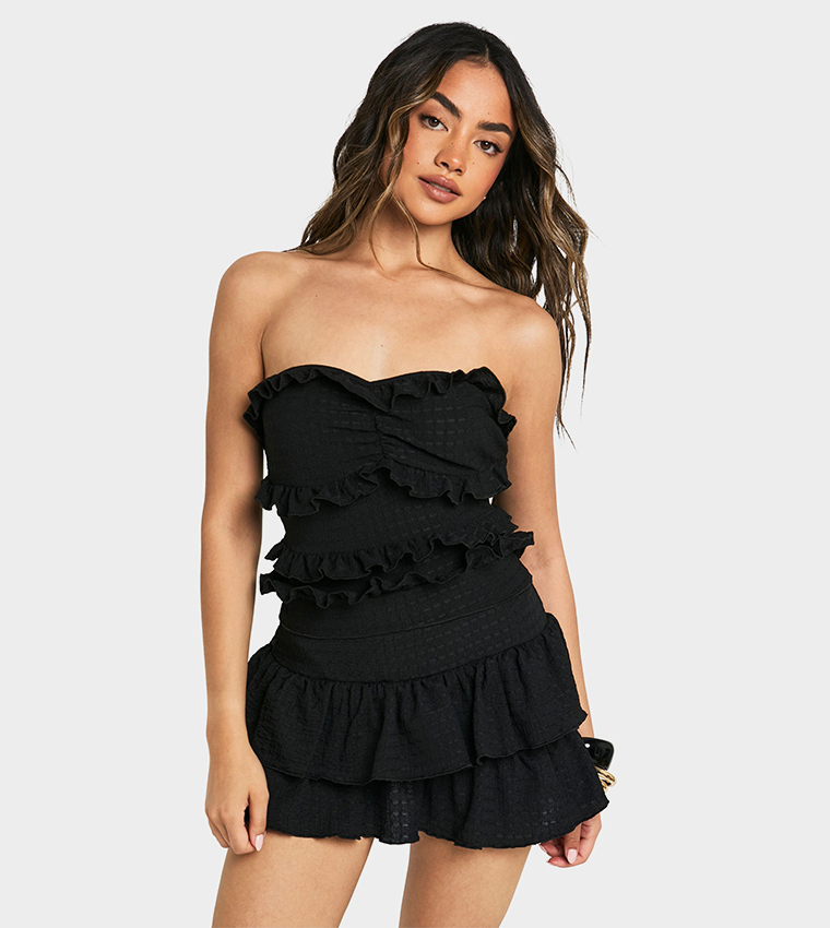 Textured Frill Ruffle Strapless Top
