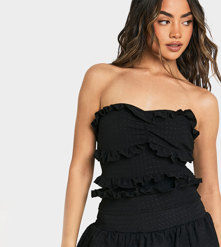 Textured Frill Ruffle Strapless Top