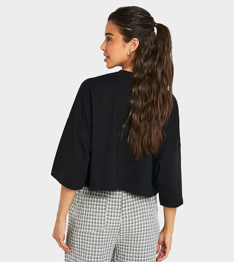 Henley Neck Boxy Crop T-Shirt