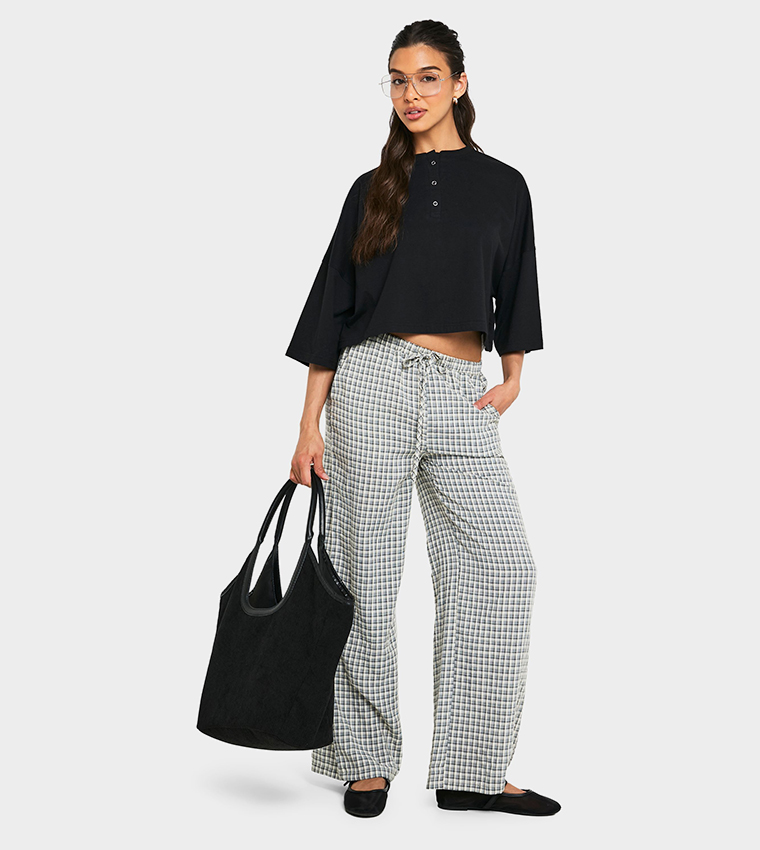 Henley Neck Boxy Crop T-Shirt