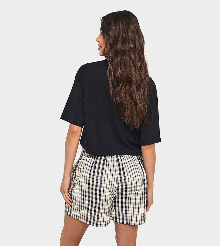 Solid Boxy Fit Crop Polo T-Shirt