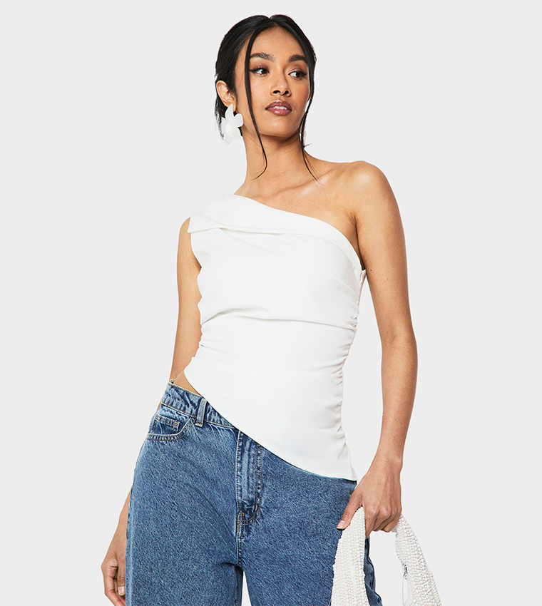 Ruched One Shoulder Asymmetric Top