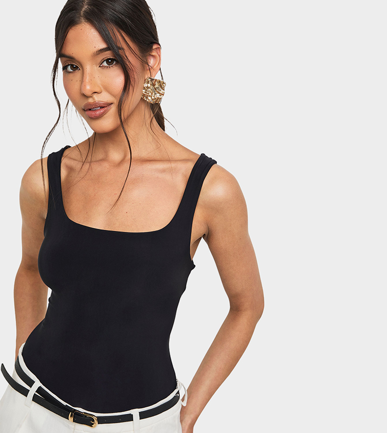 Square Neck Slinky Double Layer Bodysuit