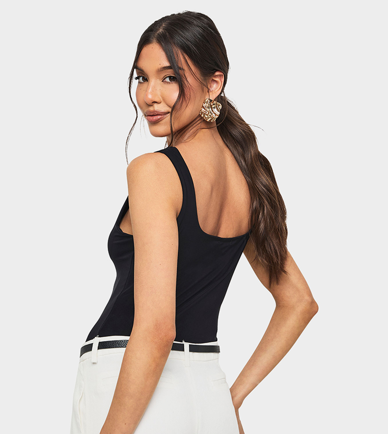 Square Neck Slinky Double Layer Bodysuit