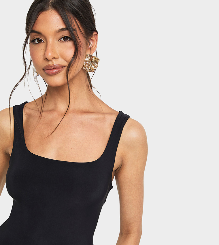 Square Neck Slinky Double Layer Bodysuit