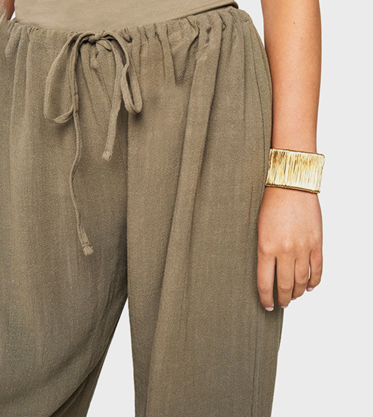 Linen Look Pocket Detail Wide Leg Trousers