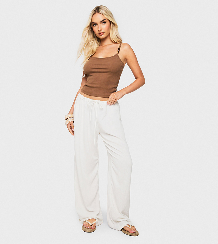 Linen Look Pocket Detail Wide Leg Trousers
