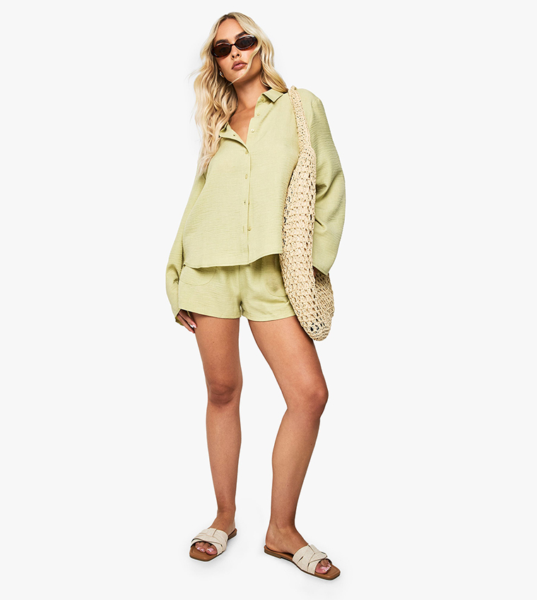 Linen Look Wide Cuff Relaxed Fit Shirt