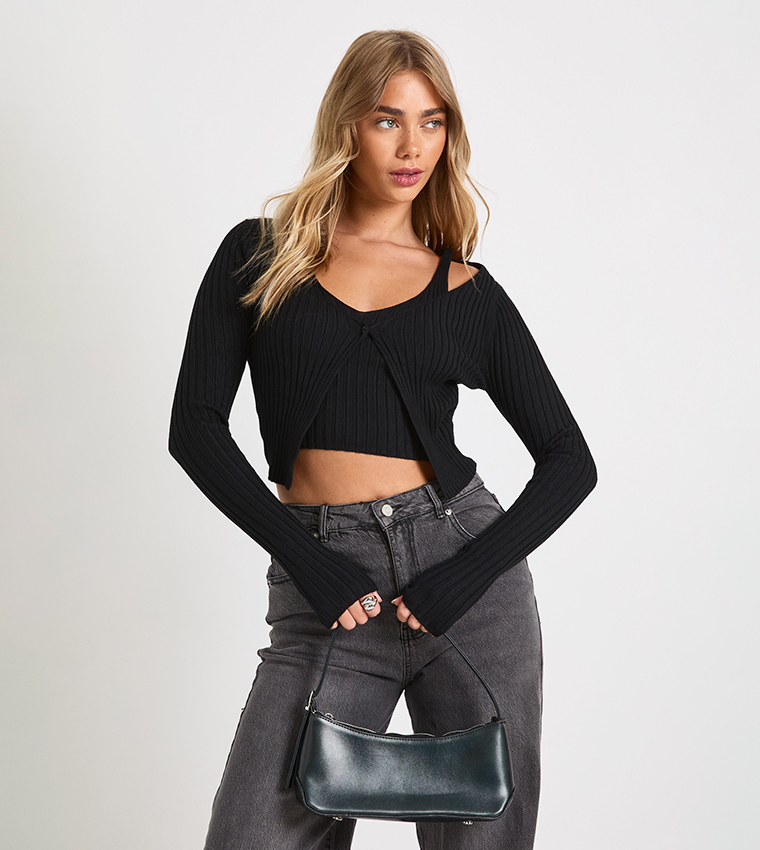 Layered Crop Top and Knit Cardigan