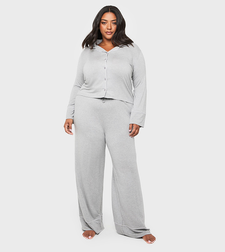 Clothing Boohoo Plus Size Pjs Buy Boohoo Curve Soft Rib Collared