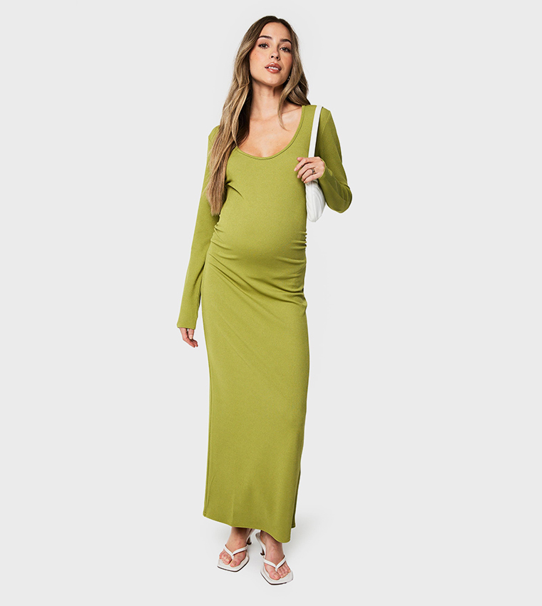 Buy Boohoo Outlet Ribbed Scoop Neck Maternity Midaxi Dress In Green |  6thstreet Bahrain
