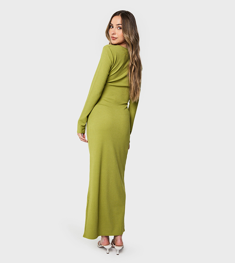 green emerald velvet dress Alejandra Green Maternity Long Sleeve High Neck Maxi Dress – Club L London main image 1