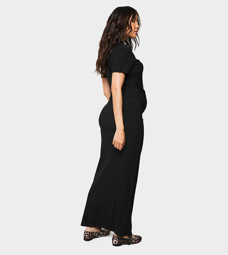 Textured Button Detail Maternity Maxi Dress