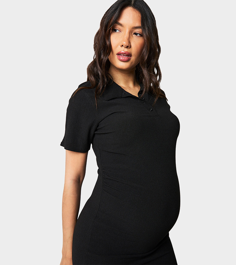 Textured Button Detail Maternity Maxi Dress