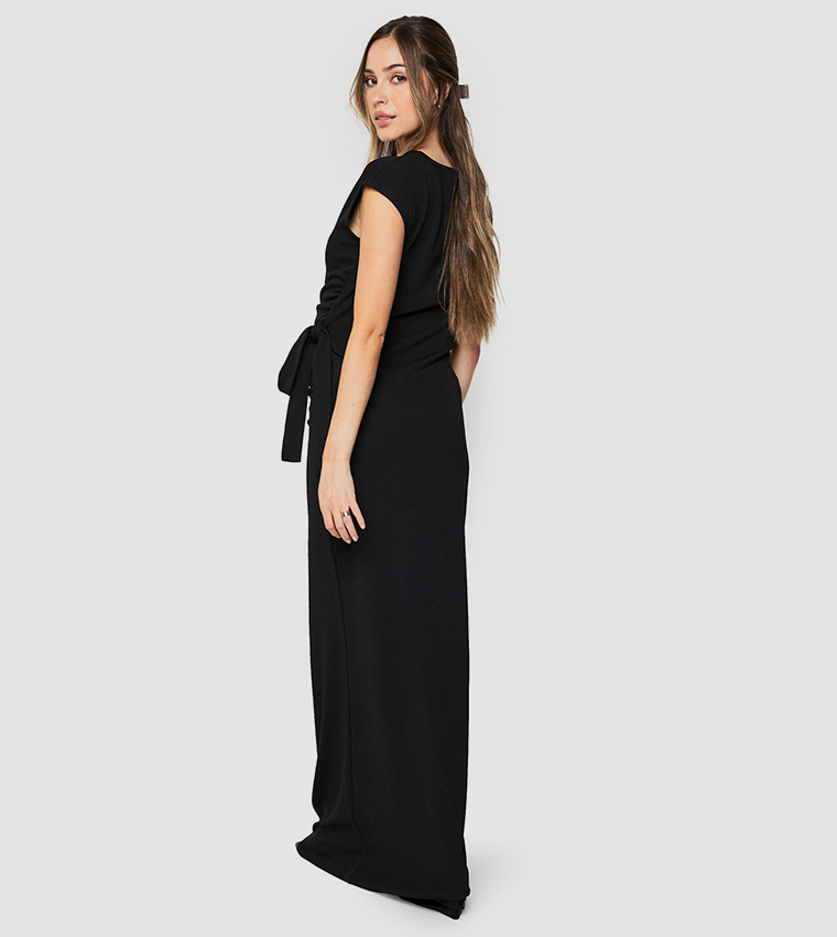 Maternity Ribbed Tie Detail Maxi Dress