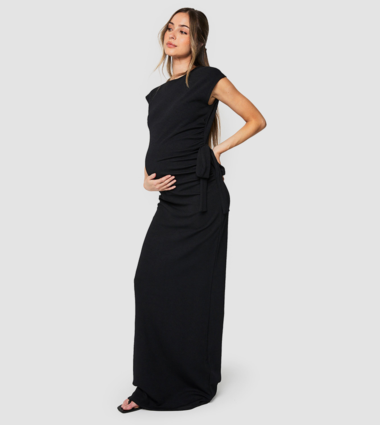 Maternity Ribbed Tie Detail Maxi Dress