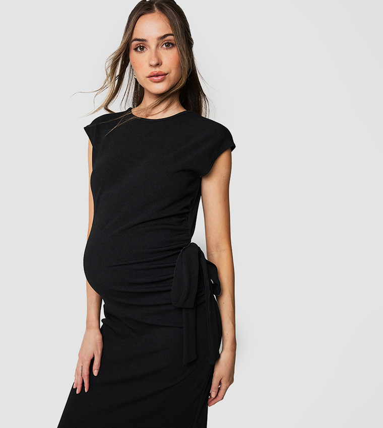 Maternity Ribbed Tie Detail Maxi Dress