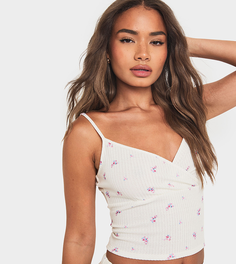 Ditsy Printed Strappy Crop Top