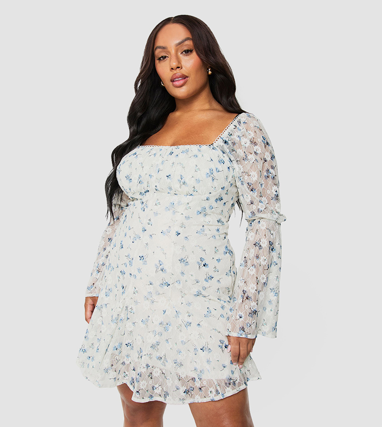 Curve Ditsy Lace Milkmaid Mini Dress